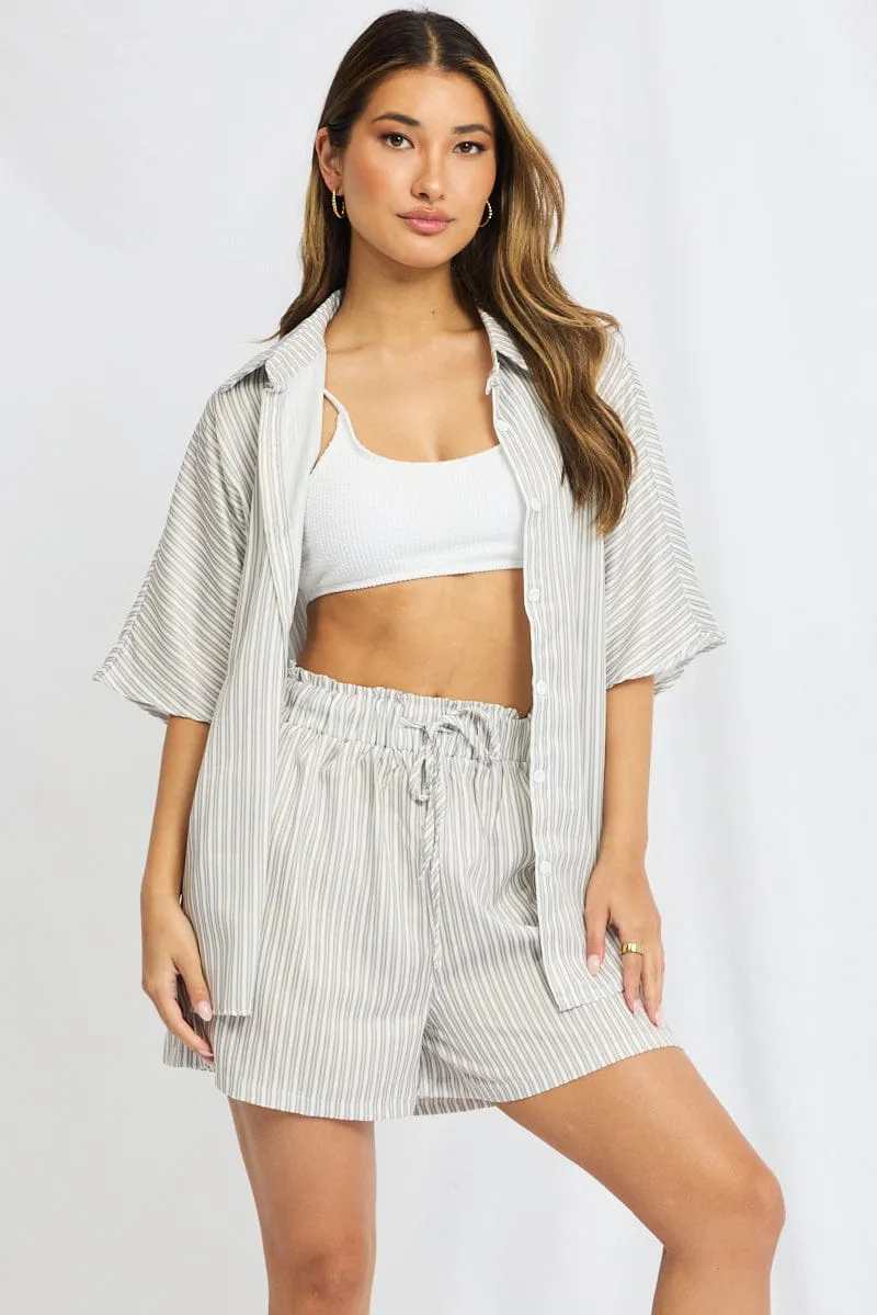 Grey Stripe Beach Set Shirt And Shorts sold by Ally Fashion product image thumbnail 2