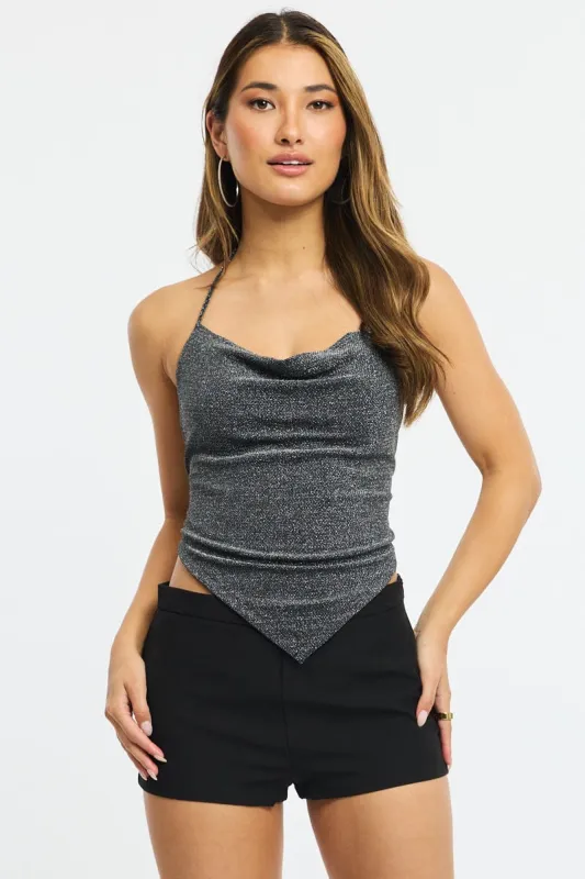 Black Cowl Neck Top Backless sold by Ally Fashion
