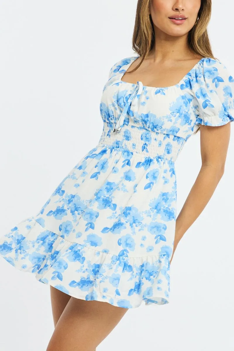 White Floral Fit And Flare Dress Puff Sleeve sold by Ally Fashion product image thumbnail 5