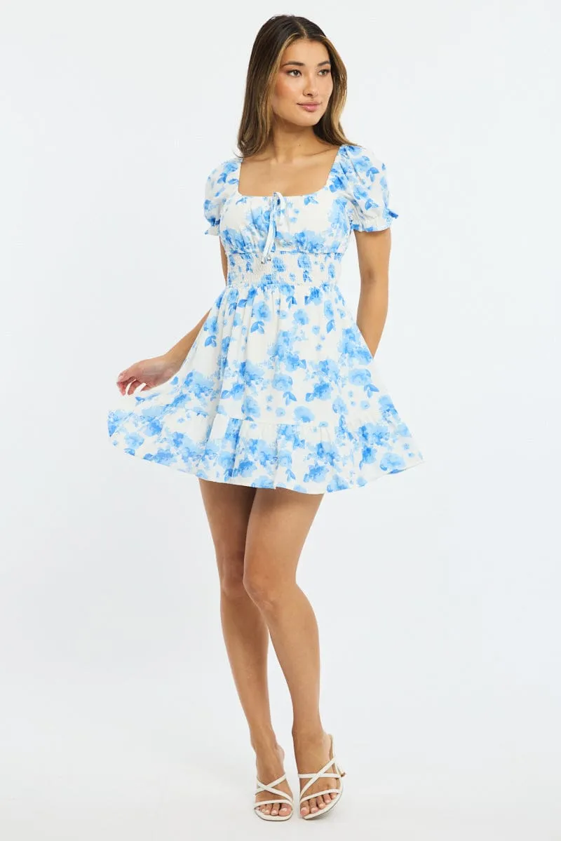 White Floral Fit And Flare Dress Puff Sleeve sold by Ally Fashion product image thumbnail 2