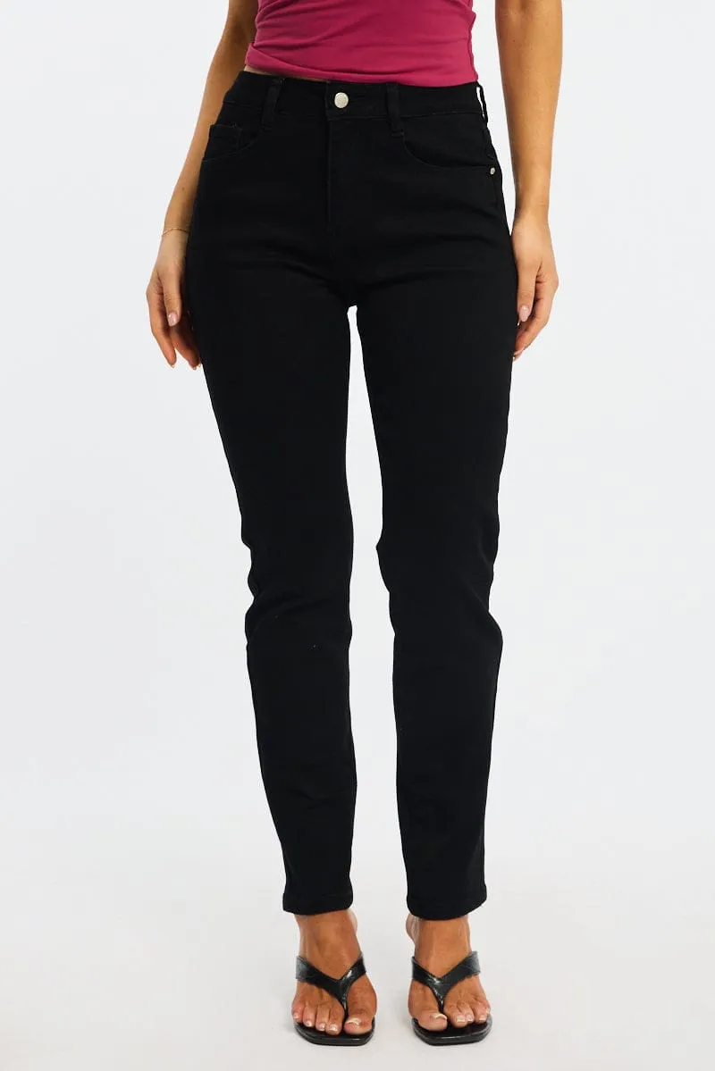 Black Straight Jeans High Rise sold by Ally Fashion product image thumbnail 2