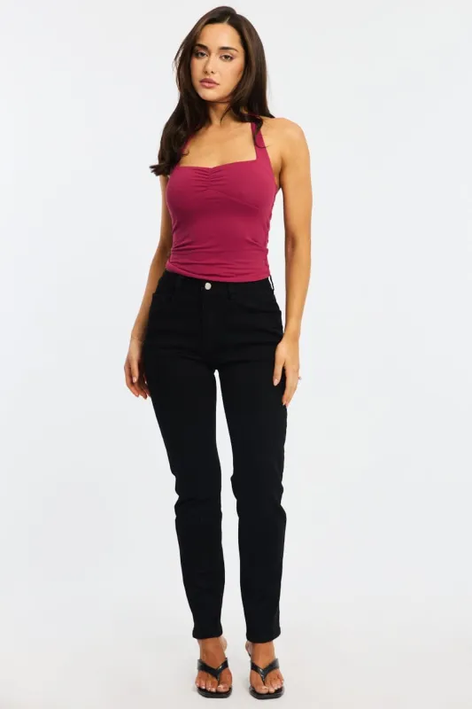Black Straight Jeans High Rise sold by Ally Fashion