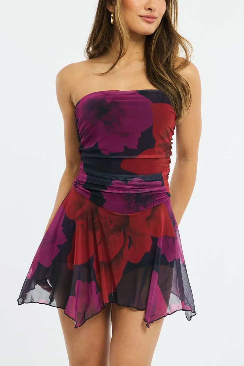 Black Floral Strapless Mini Dress sold by Ally Fashion product image thumbnail 4
