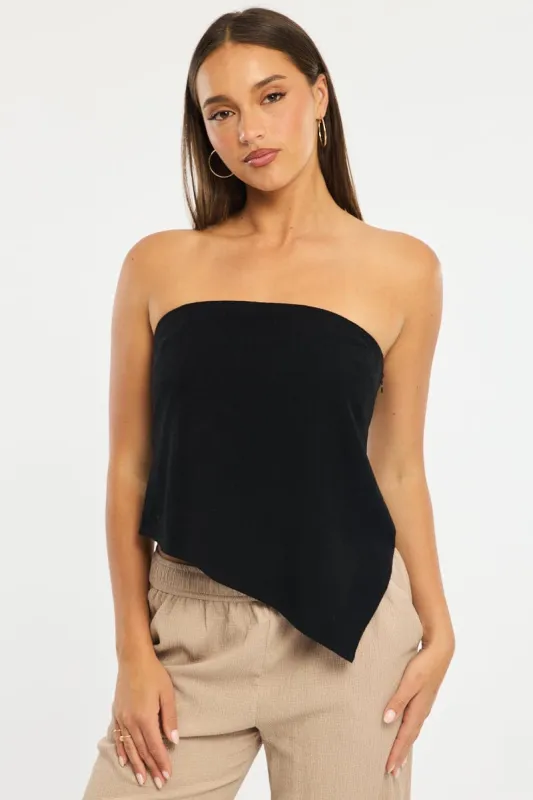 Black Scarf Bandeau Top Sleeveless Strapless Linen Blend sold by Ally Fashion