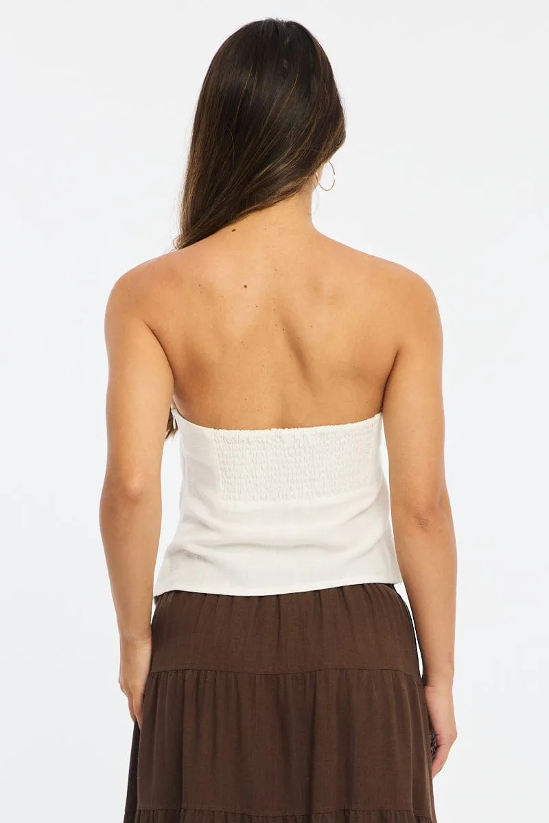 White Scarf Bandeau Top Sleeveless Strapless Linen Blend sold by Ally Fashion product image thumbnail 4