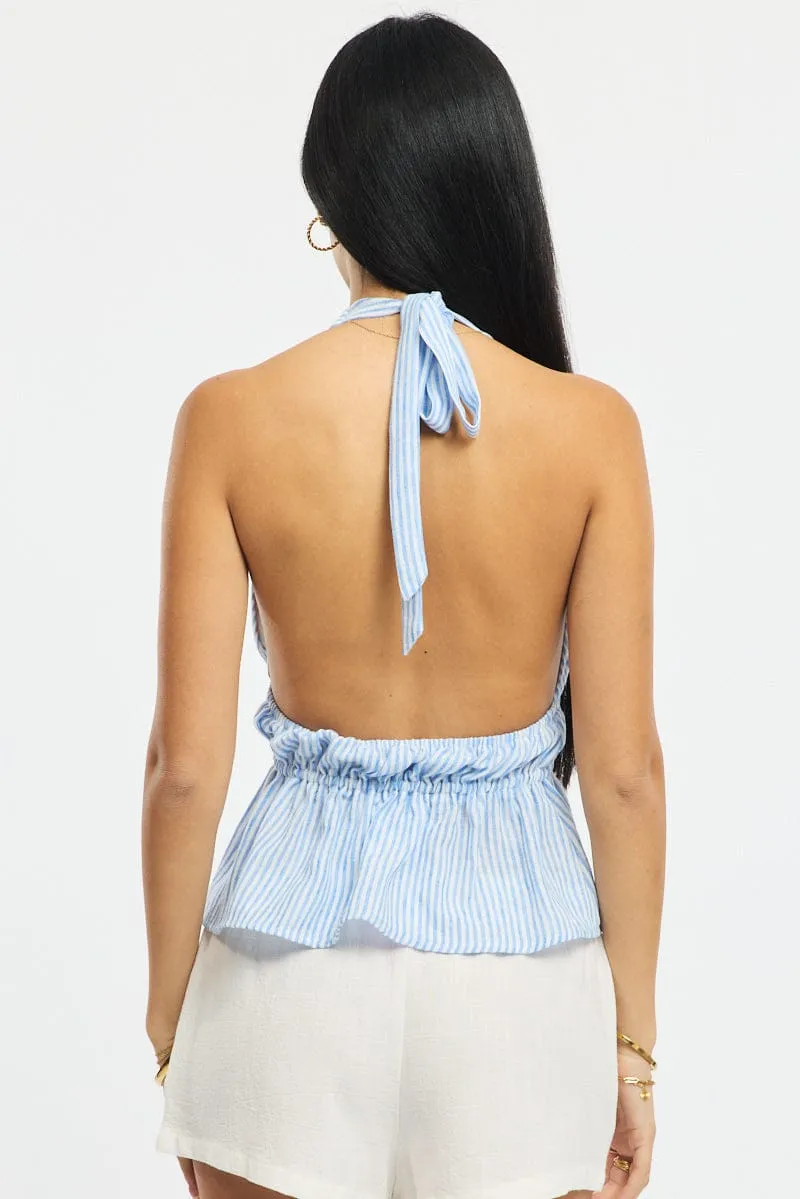 Blue Stripe Tie Up Vest Halter Neck sold by Ally Fashion product image thumbnail 4