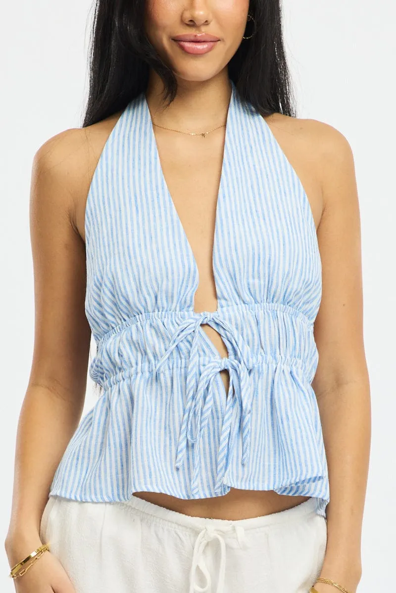 Blue Stripe Tie Up Vest Halter Neck sold by Ally Fashion product image thumbnail 5