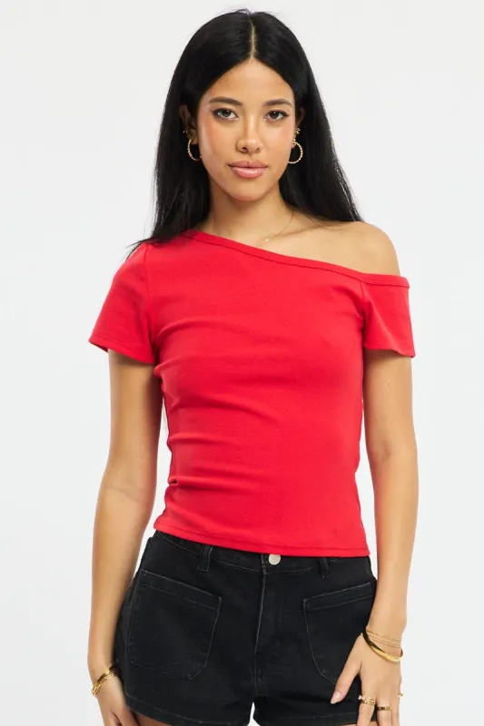 Red One Shoulder Tee sold by Ally Fashion