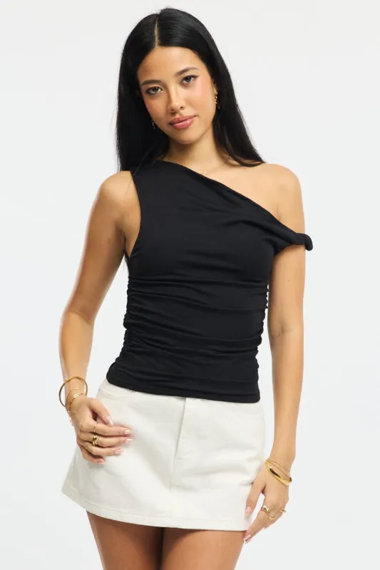 Black Supersoft Top Twist Off Shoulder sold by Ally Fashion