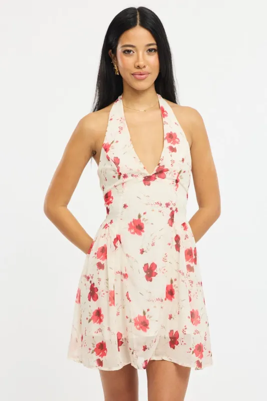 Pink Floral Halter Neck Dress Mini sold by Ally Fashion