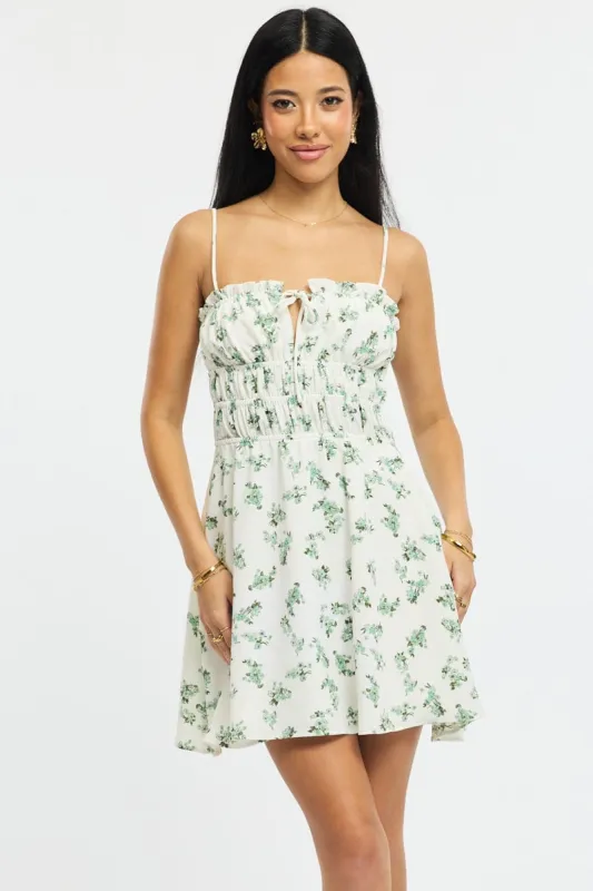 Green Ditsy Fit And Flare Dress Mini sold by Ally Fashion