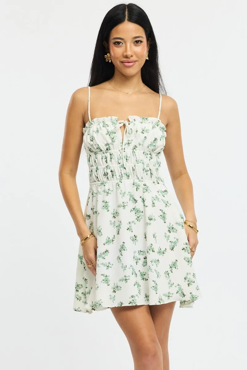 Green Ditsy Fit And Flare Dress Mini sold by Ally Fashion