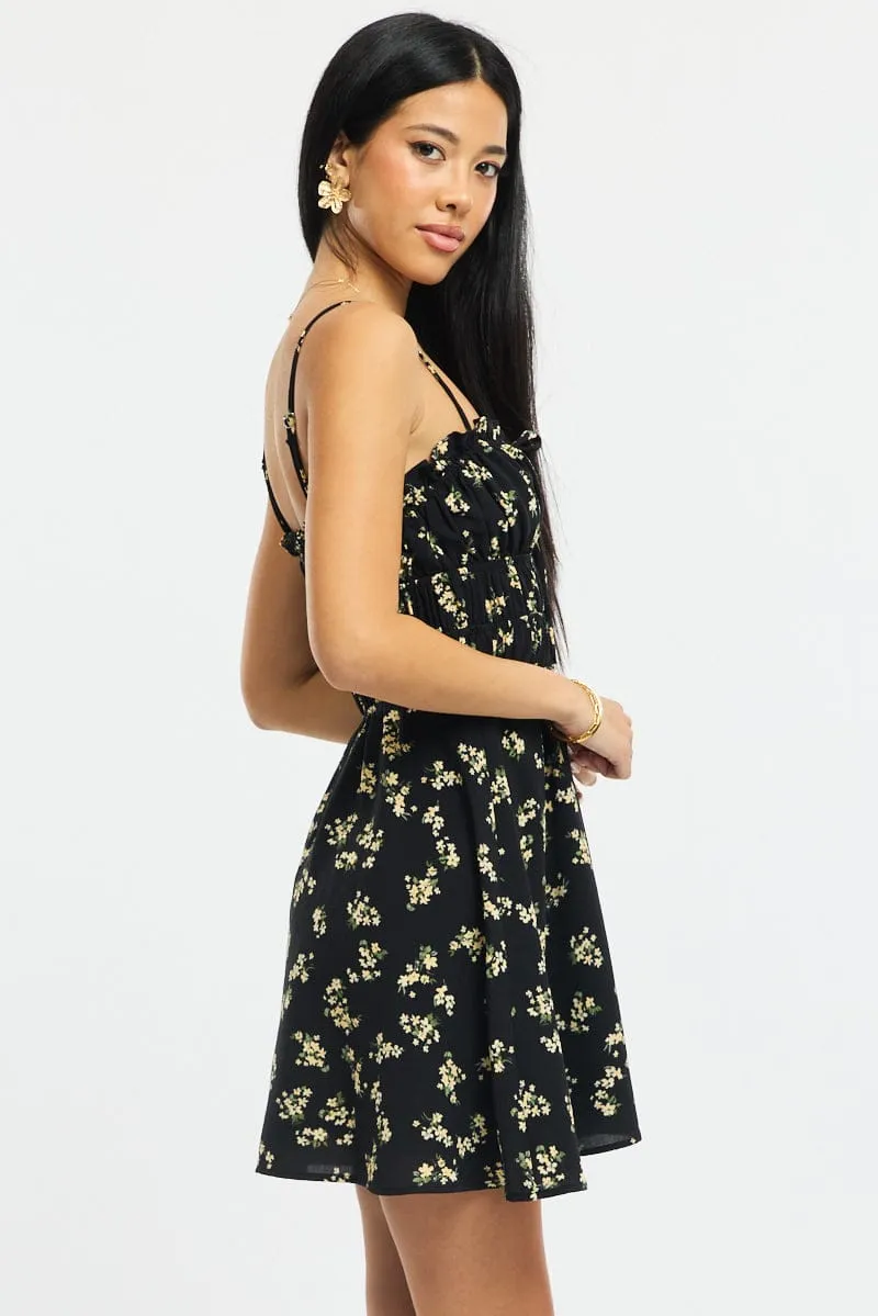 Black Ditsy Fit And Flare Dress Mini sold by Ally Fashion product image thumbnail 3