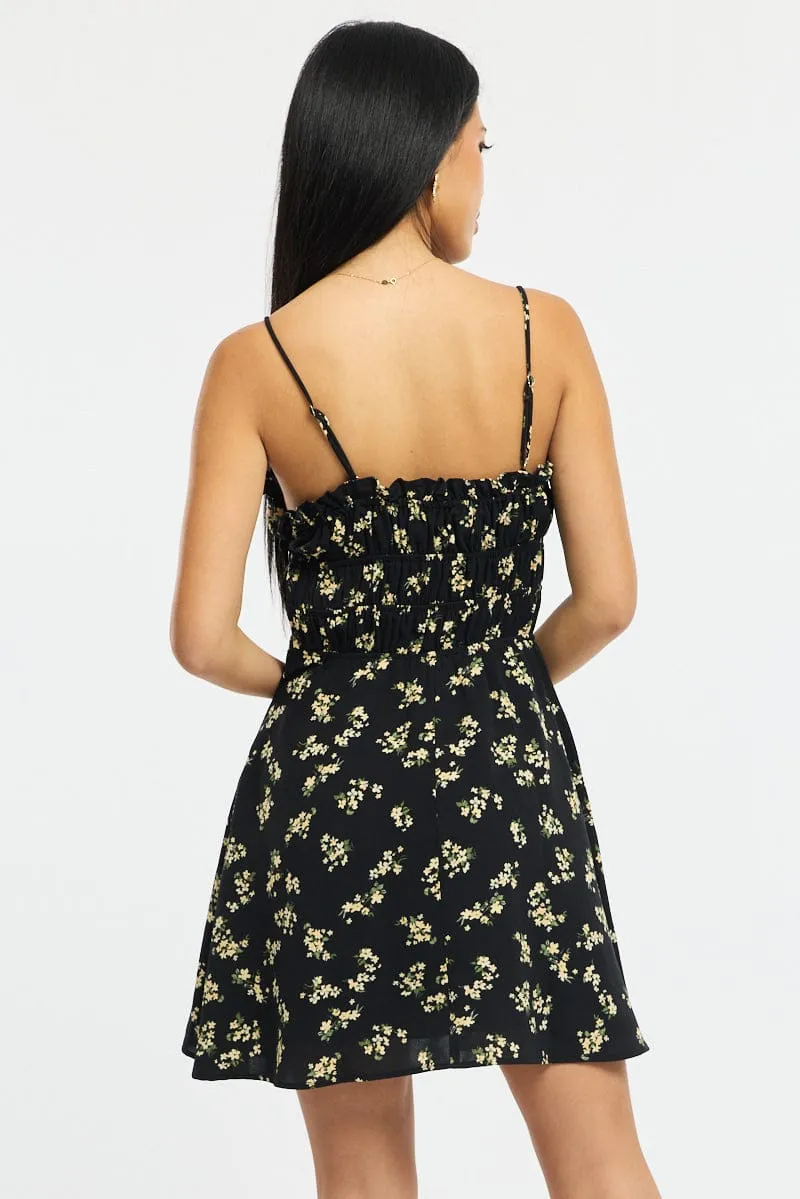 Black Ditsy Fit And Flare Dress Mini sold by Ally Fashion product image thumbnail 4