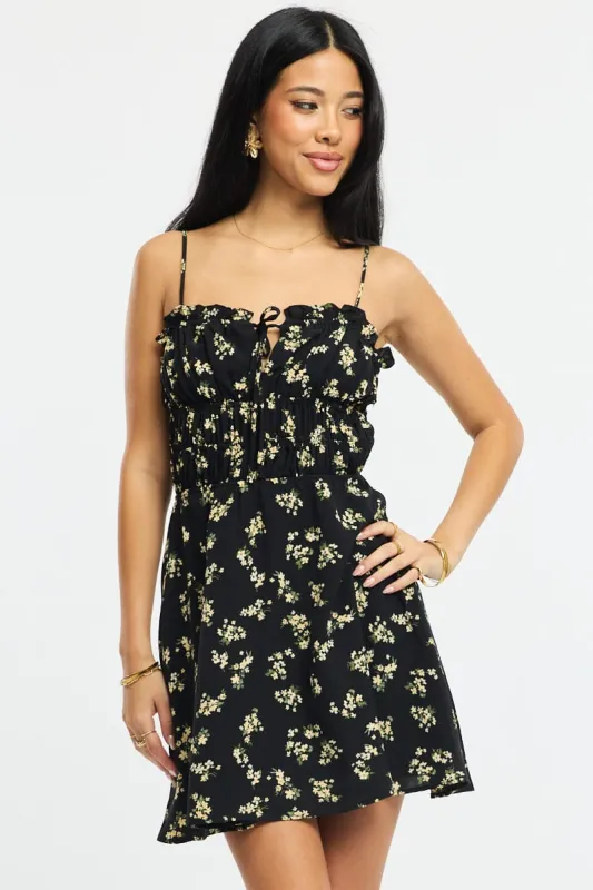 Black Ditsy Fit And Flare Dress Mini sold by Ally Fashion