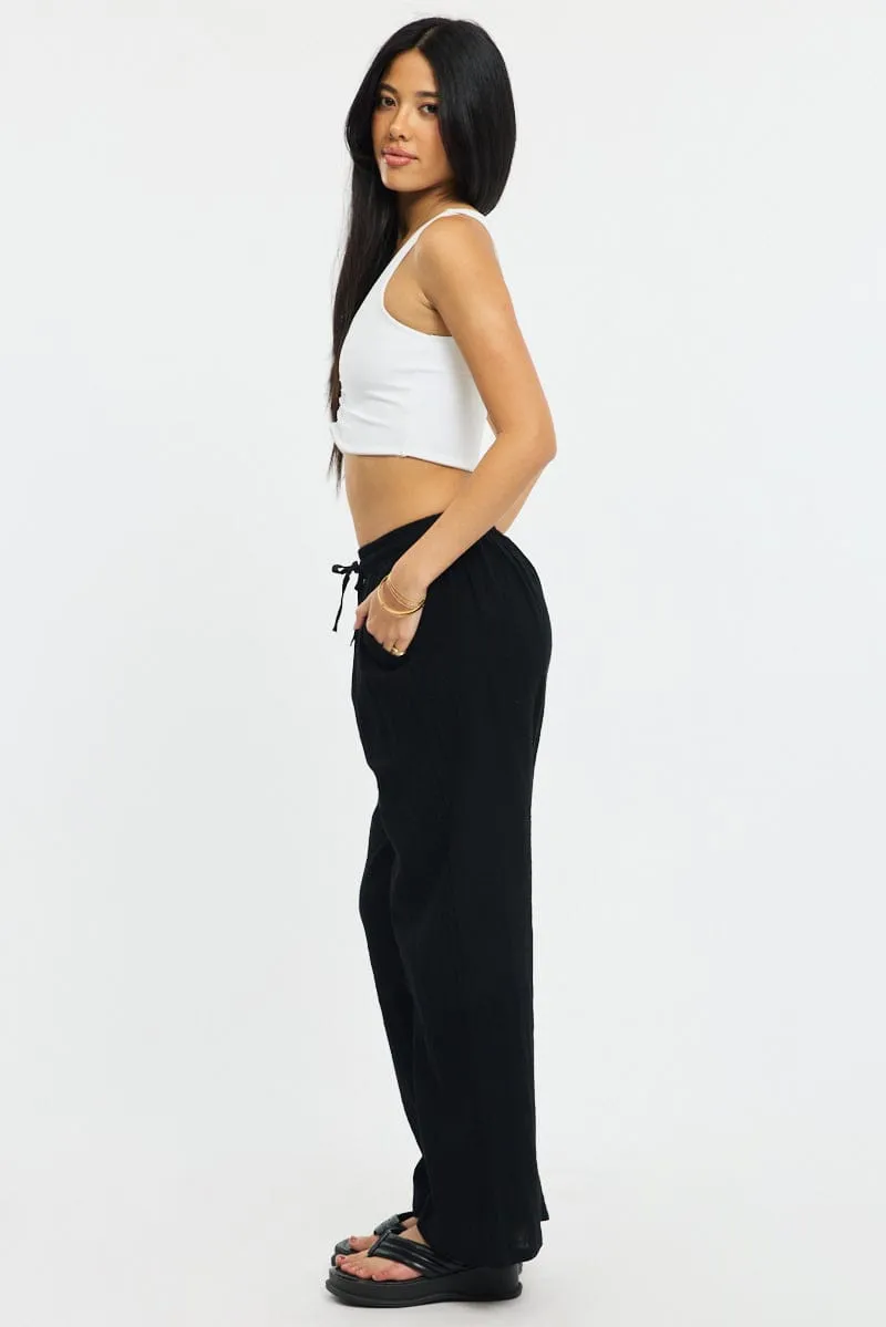 Black Wide Leg Pants Elasticated Waist sold by Ally Fashion product image thumbnail 4