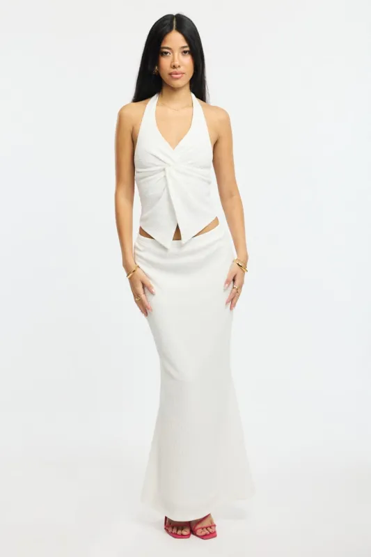 White Maxi Skirt Elasticated Waist Textured Half Lined sold by Ally Fashion
