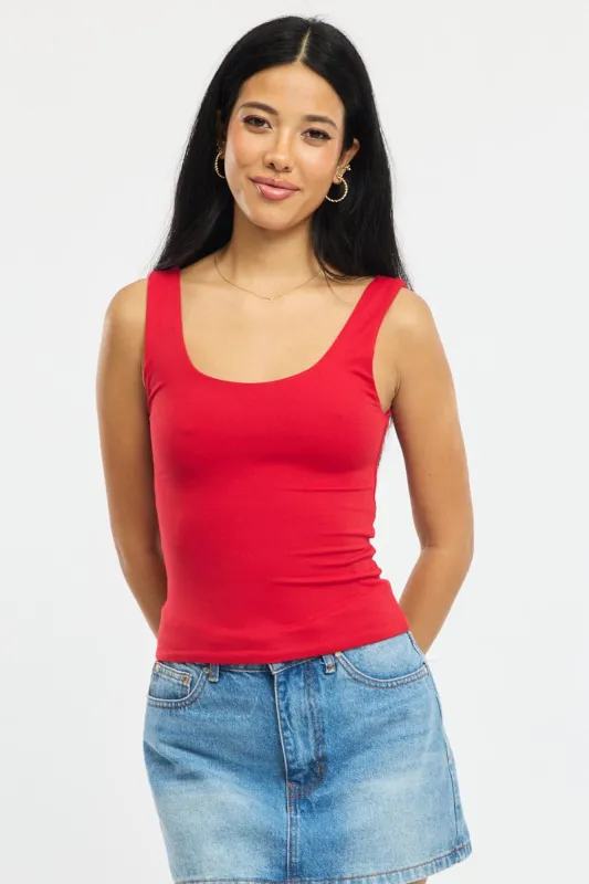 Red Supersoft Top U Neck Sleeveless sold by Ally Fashion