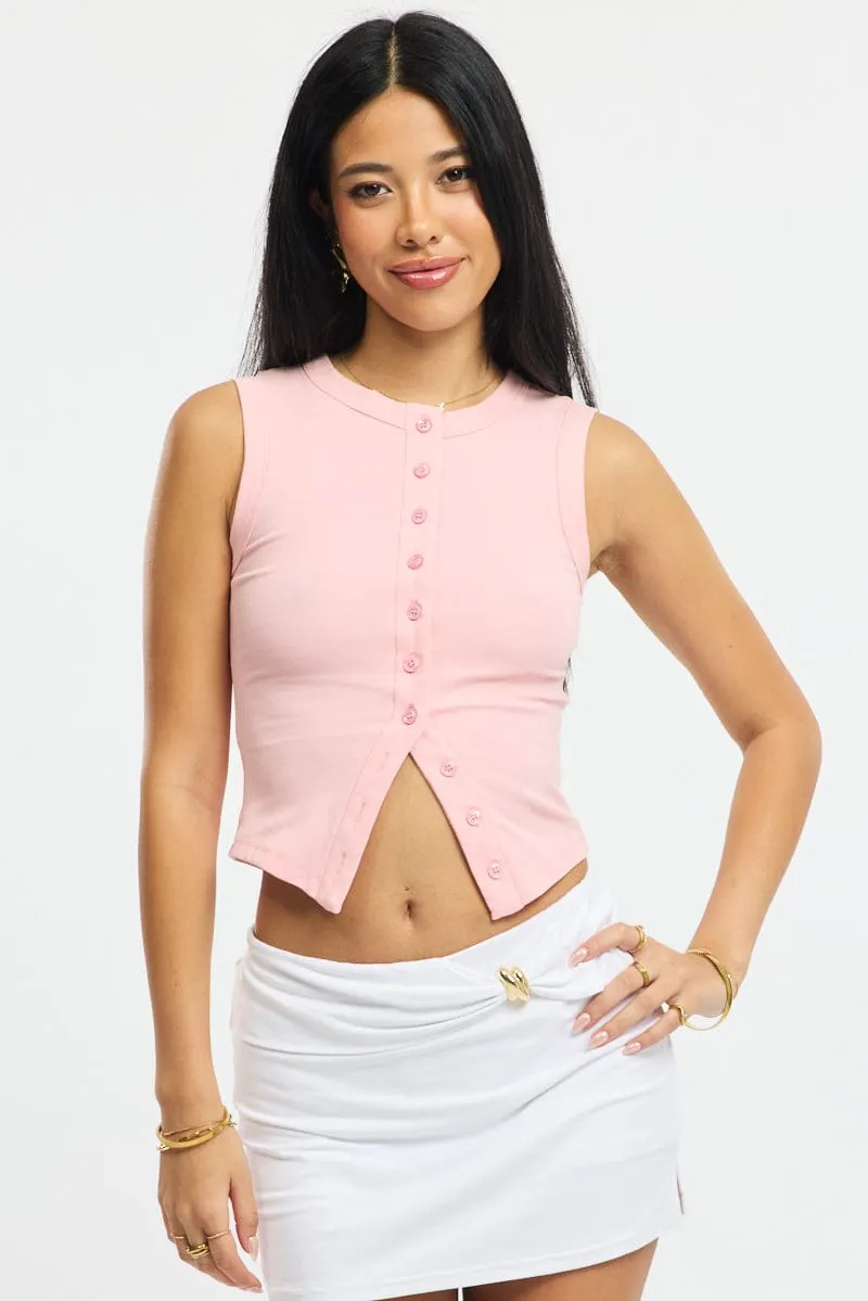 Pink Button Front Top sold by Ally Fashion