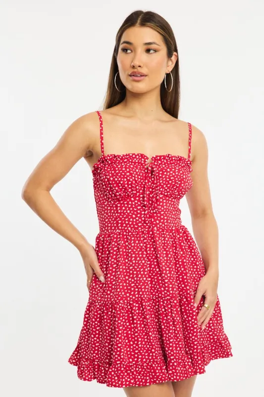 Red Ditsy Fit And Flare Dress Mini sold by Ally Fashion