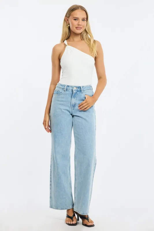 Denim Wide Leg Jeans Ribbon Pocket sold by Ally Fashion
