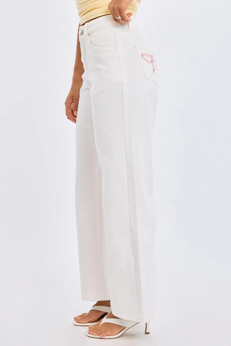 White Wide Leg Jeans Ribbon Pocket sold by Ally Fashion product image thumbnail 4