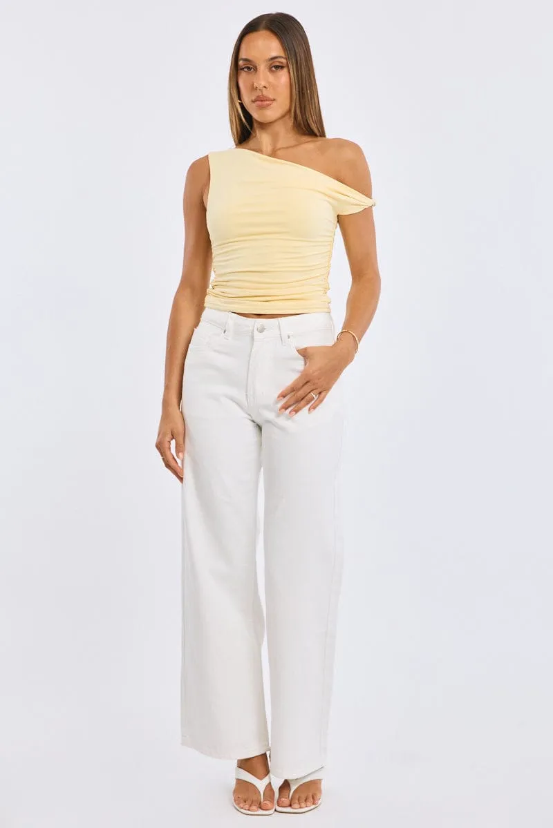 White Wide Leg Jeans Ribbon Pocket sold by Ally Fashion