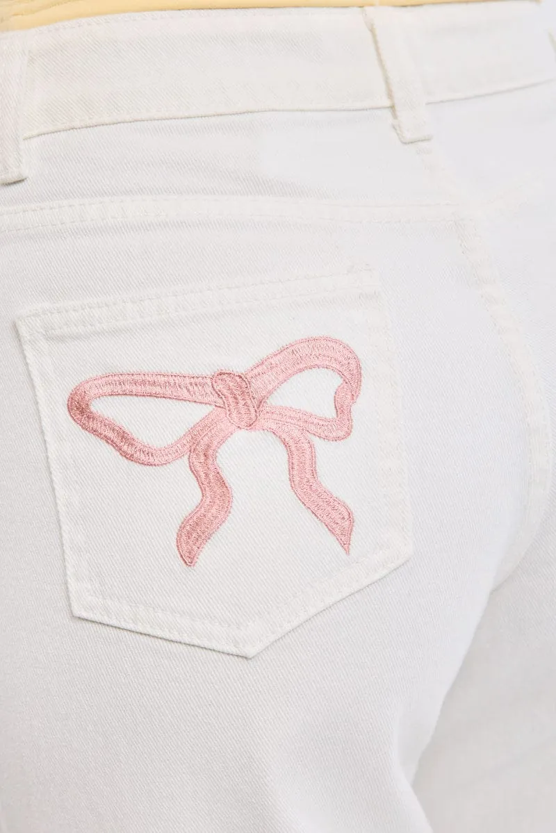 White Wide Leg Jeans Ribbon Pocket sold by Ally Fashion product image thumbnail 5