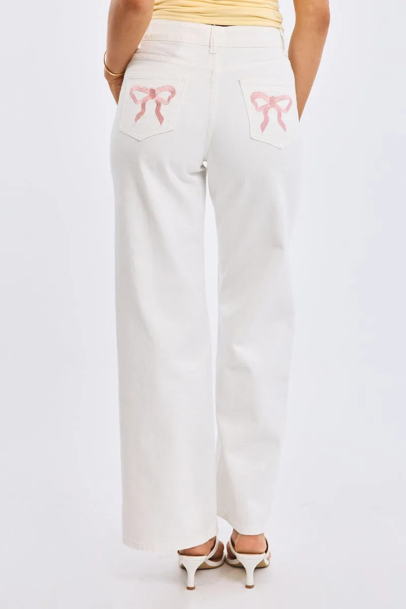 White Wide Leg Jeans Ribbon Pocket sold by Ally Fashion product image thumbnail 2