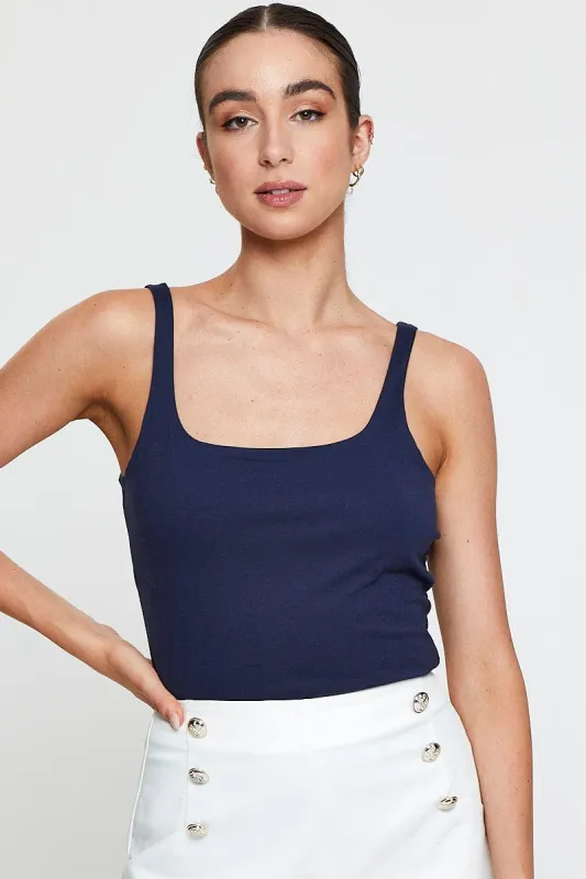 Blue Tank Top Sleeveless Square Neck Cotton sold by Ally Fashion