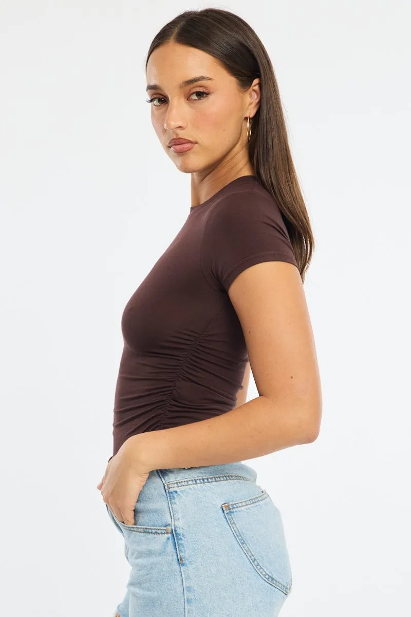 Brown T-shirt Short Sleeve Crew Neck Modal sold by Ally Fashion product image thumbnail 3