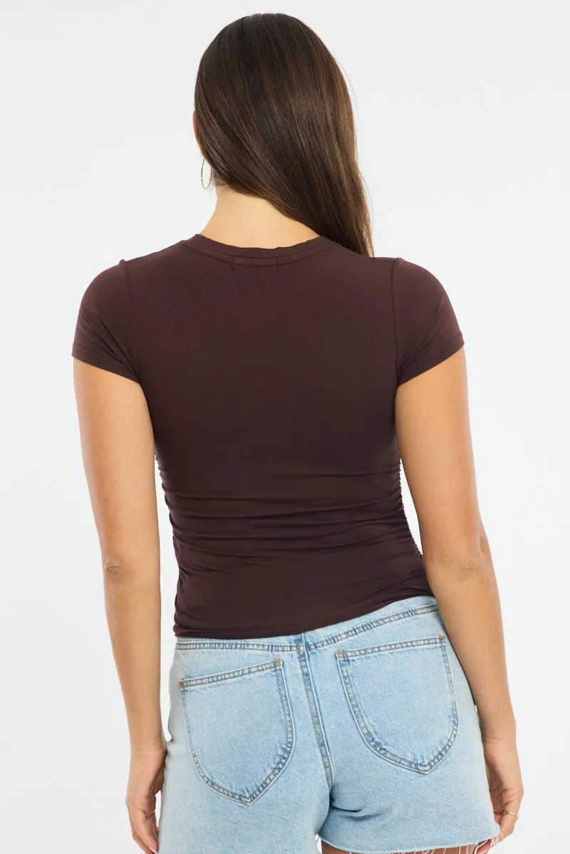 Brown T-shirt Short Sleeve Crew Neck Modal sold by Ally Fashion product image thumbnail 4