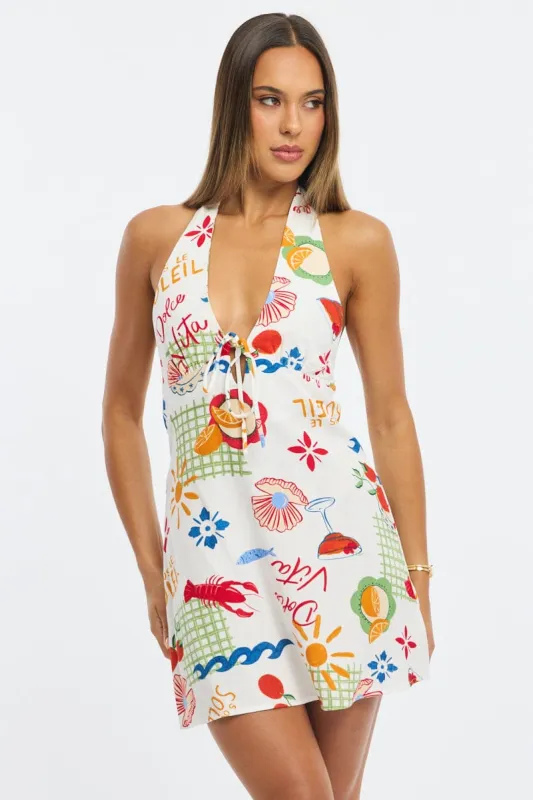 Red Abstract Halter Neck Dress Mini sold by Ally Fashion