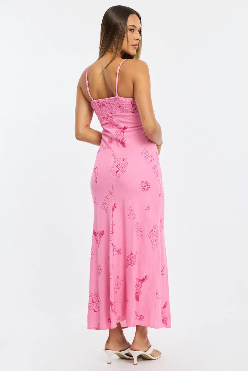 Pink Abstract Midi Dress Strappy sold by Ally Fashion product image thumbnail 4