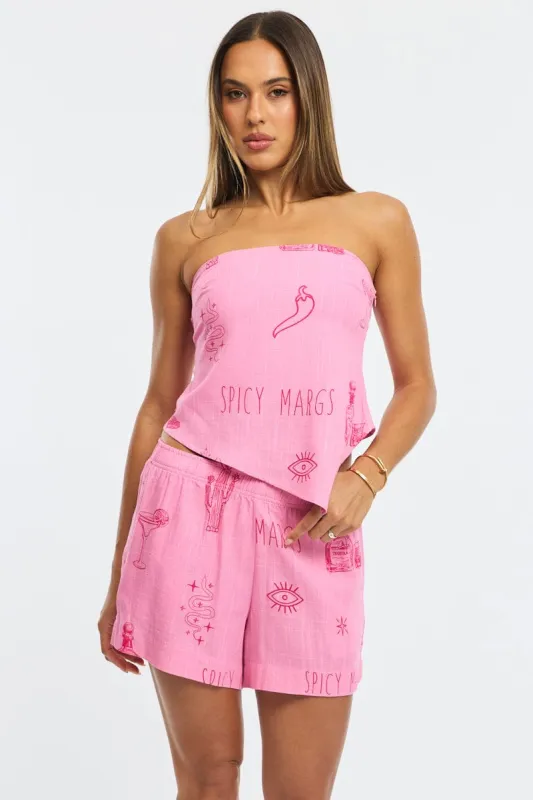 Pink Abstract Relaxed Shorts High Rise sold by Ally Fashion