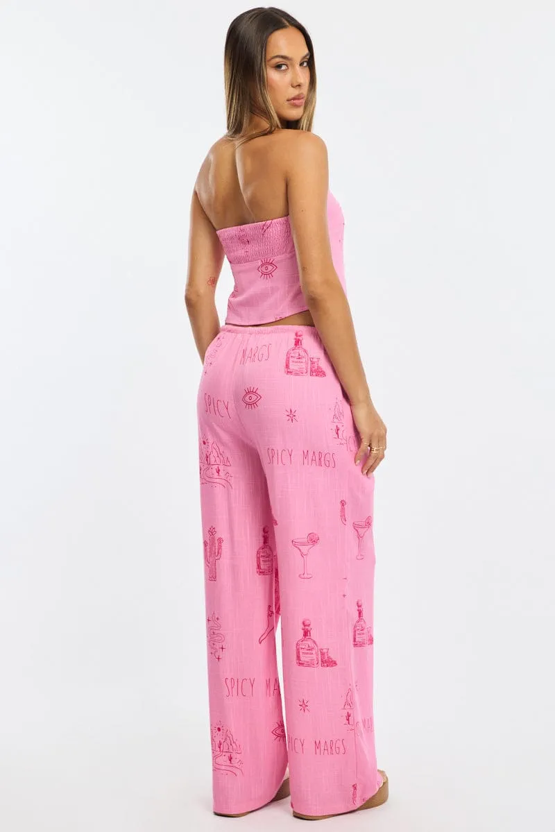Pink Abstract Wide Leg Pants Elasticated Waist sold by Ally Fashion product image thumbnail 5