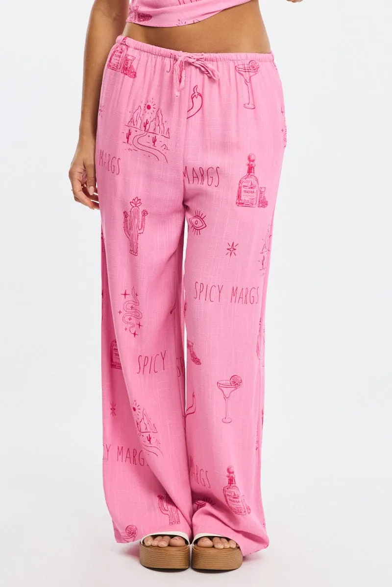 Pink Abstract Wide Leg Pants Elasticated Waist sold by Ally Fashion product image thumbnail 2