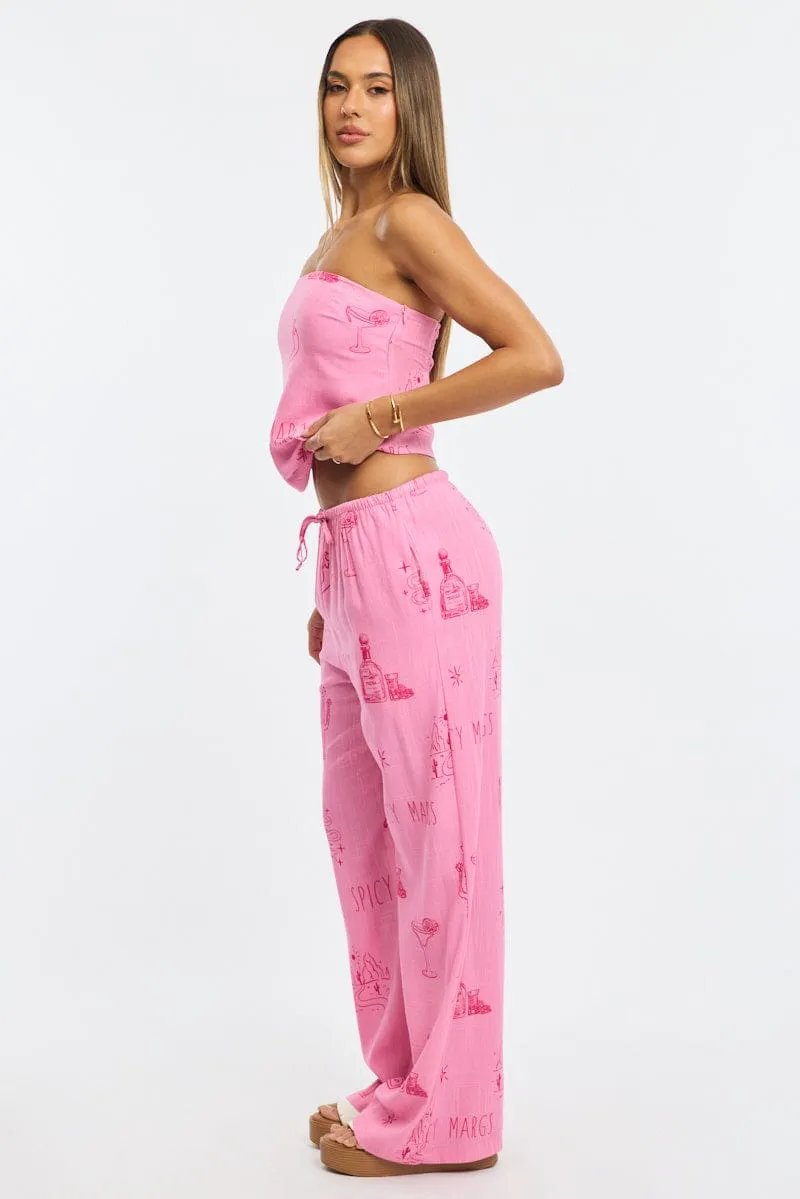 Pink Abstract Wide Leg Pants Elasticated Waist sold by Ally Fashion product image thumbnail 4