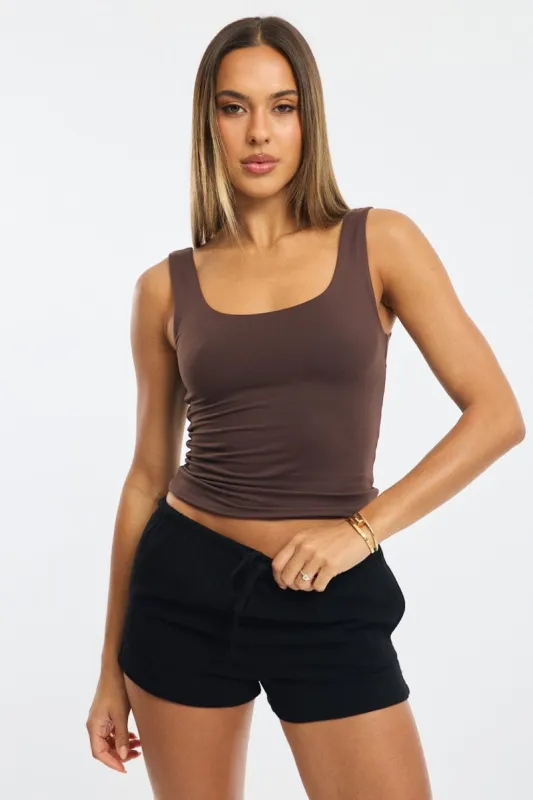 Brown Supersoft Top U Neck Sleeveless sold by Ally Fashion
