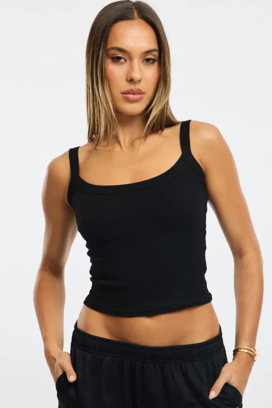 Black Singlet Scoop Neck Rib sold by Ally Fashion