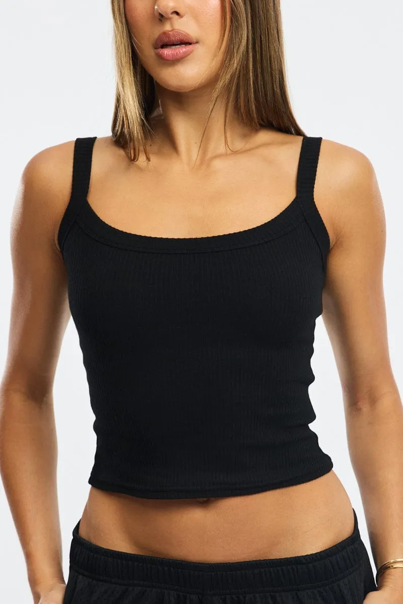 Black Singlet Scoop Neck Rib sold by Ally Fashion product image thumbnail 5