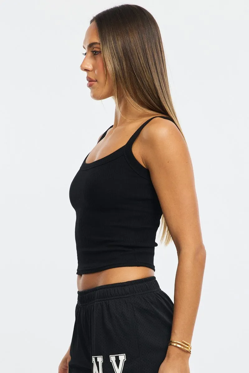 Black Singlet Scoop Neck Rib sold by Ally Fashion product image thumbnail 3