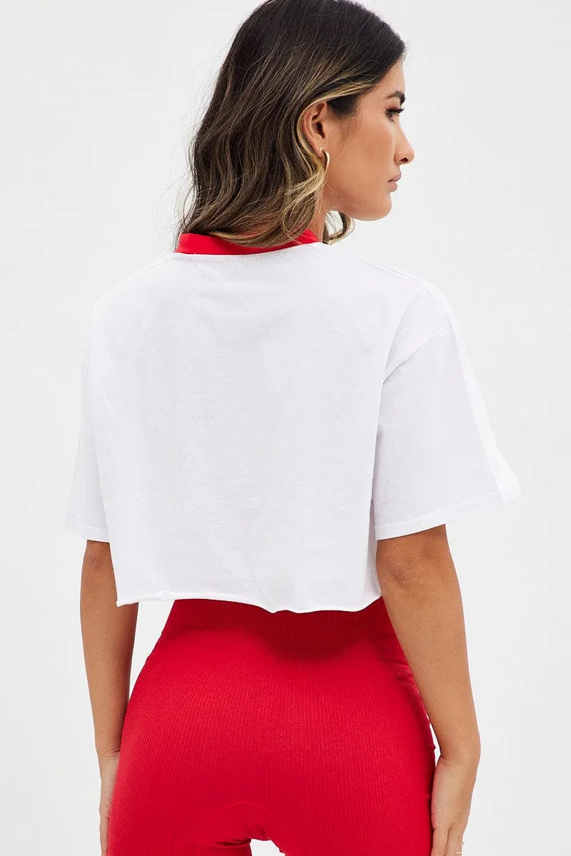 White Crop T Shirt Short Sleeve Crew Neck Chicago Cotton sold by Ally Fashion product image thumbnail 5