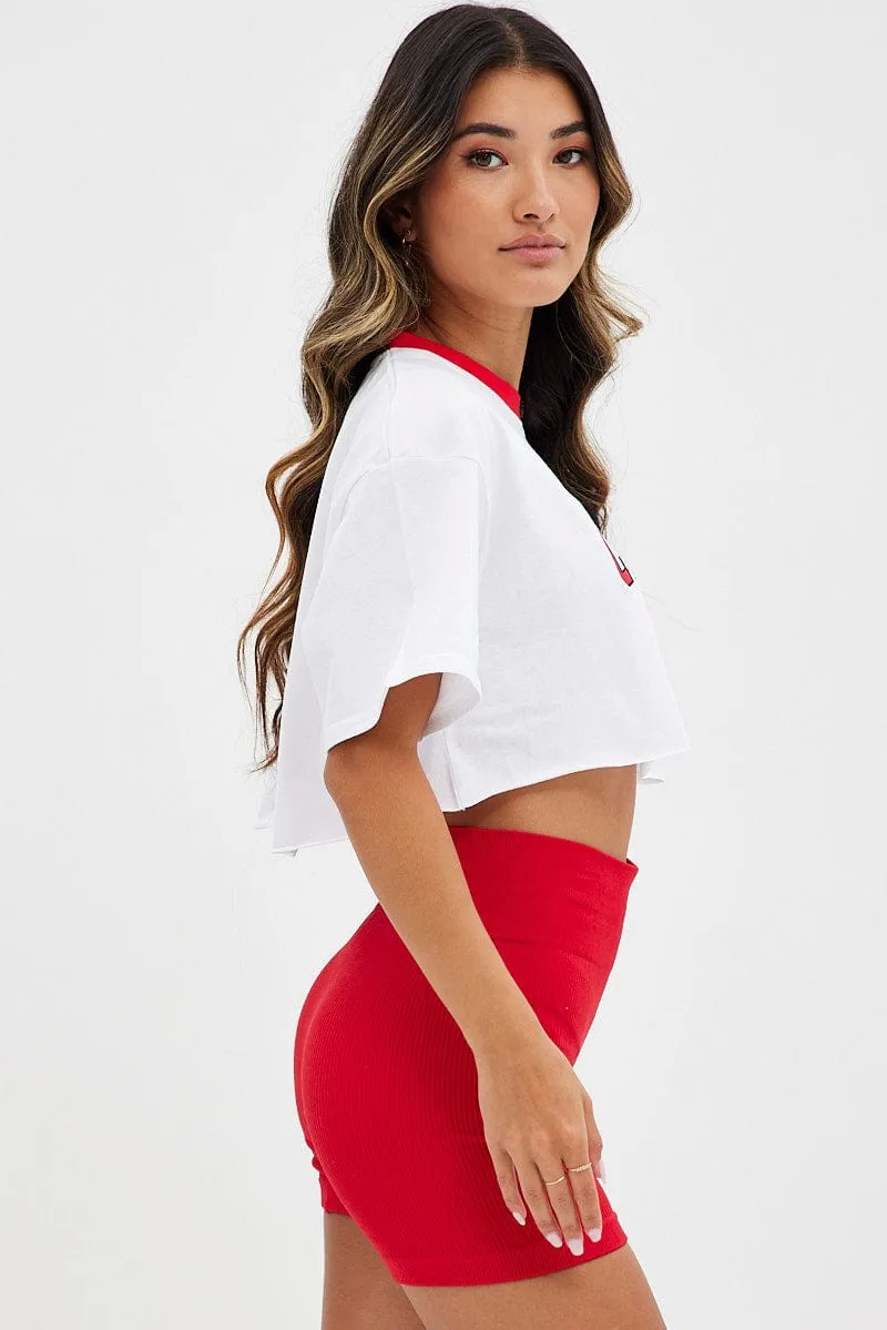 White Crop T Shirt Short Sleeve Crew Neck Chicago Cotton sold by Ally Fashion product image thumbnail 4