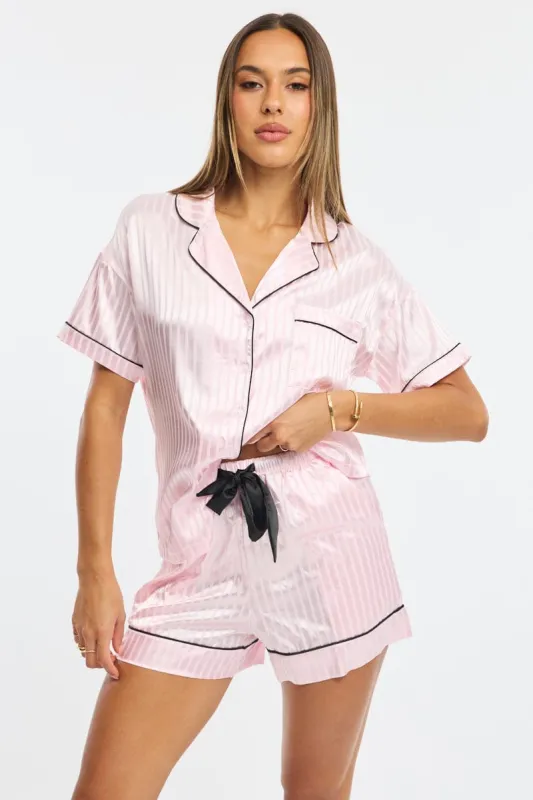 Pink Pyjamas Set Short Sleeve Satin Jacquard sold by Ally Fashion