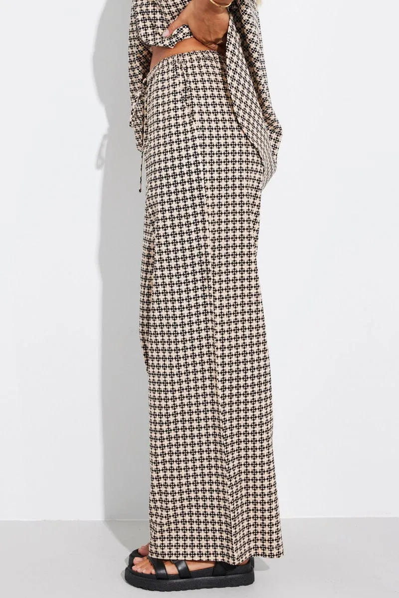 Brown Geo Wide Leg Pants Mid Rise sold by Ally Fashion product image thumbnail 4