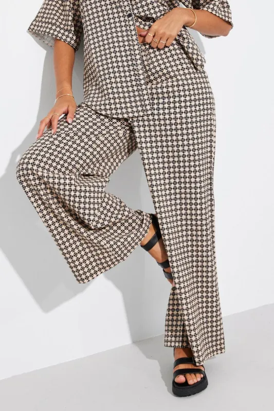 Brown Geo Wide Leg Pants Mid Rise sold by Ally Fashion