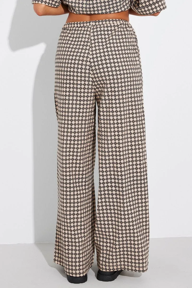 Brown Geo Wide Leg Pants Mid Rise sold by Ally Fashion product image thumbnail 5