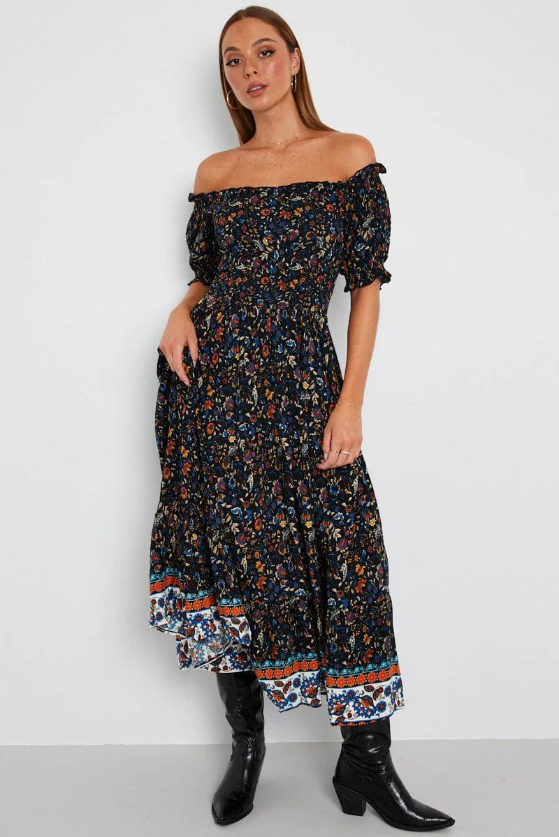 Black Boho Maxi Dress Short Sleeve Tiered sold by Ally Fashion product image thumbnail 2