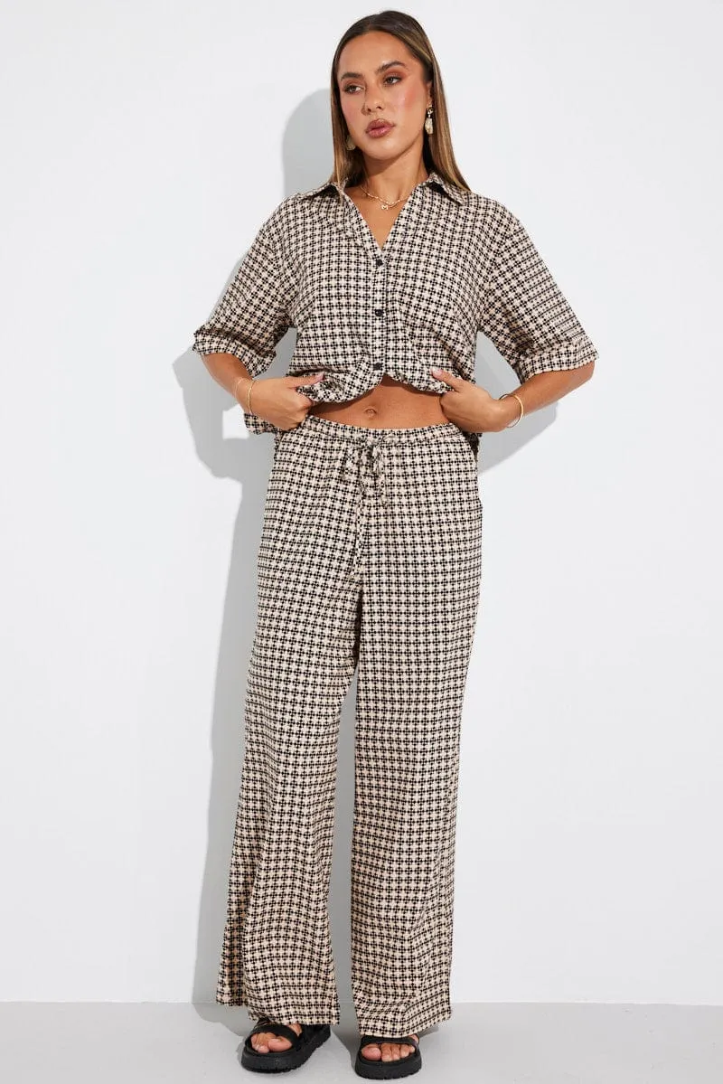 Brown Geo Wide Leg Pants Mid Rise sold by Ally Fashion product image thumbnail 2